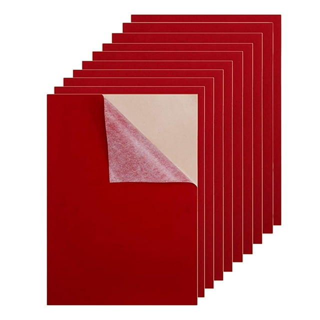 10 hojas adhesivas de terciopelo suave con reverso adhesivo, tamaño A4, para manualidades rojo