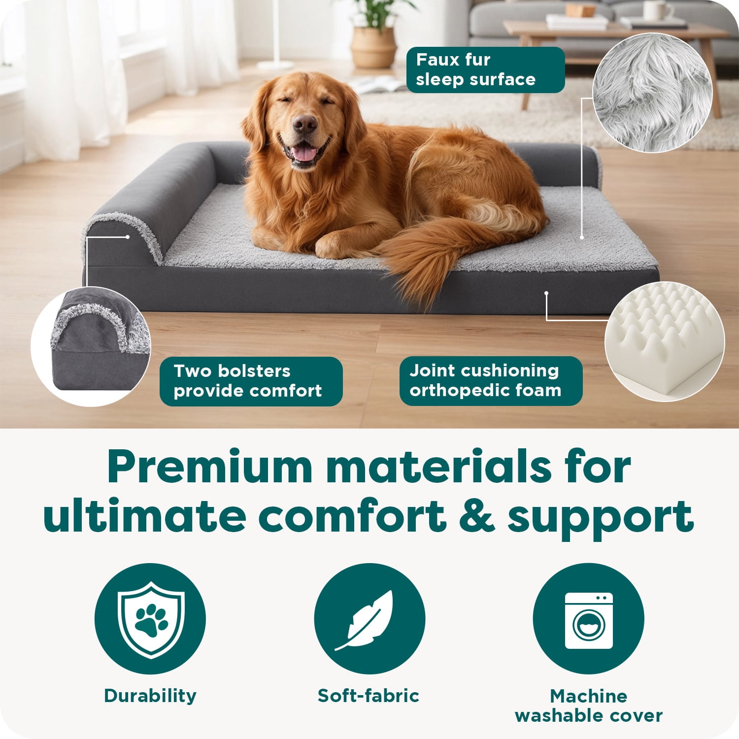 FurHaven Pet Products Two-Tone Faux Fur & Suede Orthopedic Deluxe Chaise Lounge Pet Bed for Dogs & Cats - Espresso, Jumbo Plus