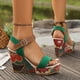 thumbnail image 5 of Bmisegm Ladies Summer Retro Ethnic Style Printing High Heel Thick Bottom Buckle Large Size Slope Heel Sandals Sandals Women Summer Green 6.5, 5 of 9
