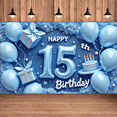 thumbnail image 4 of Blue Theme Happy 15th Birthday Banner Celebration Background for Teen Party Indoor Decoration Event, 4 of 7