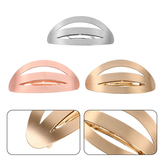 EXHUMKY 3Pcs Assorted Color Metal Hair Barrettes with Curved Fit and Durable Construction