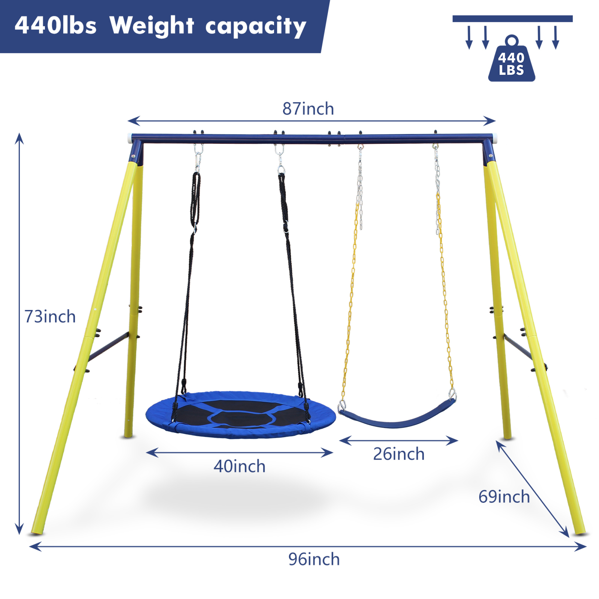 2-in-1 Swing Set for Backyard with Stand,Belt Swing for Playground, Backyard Playset