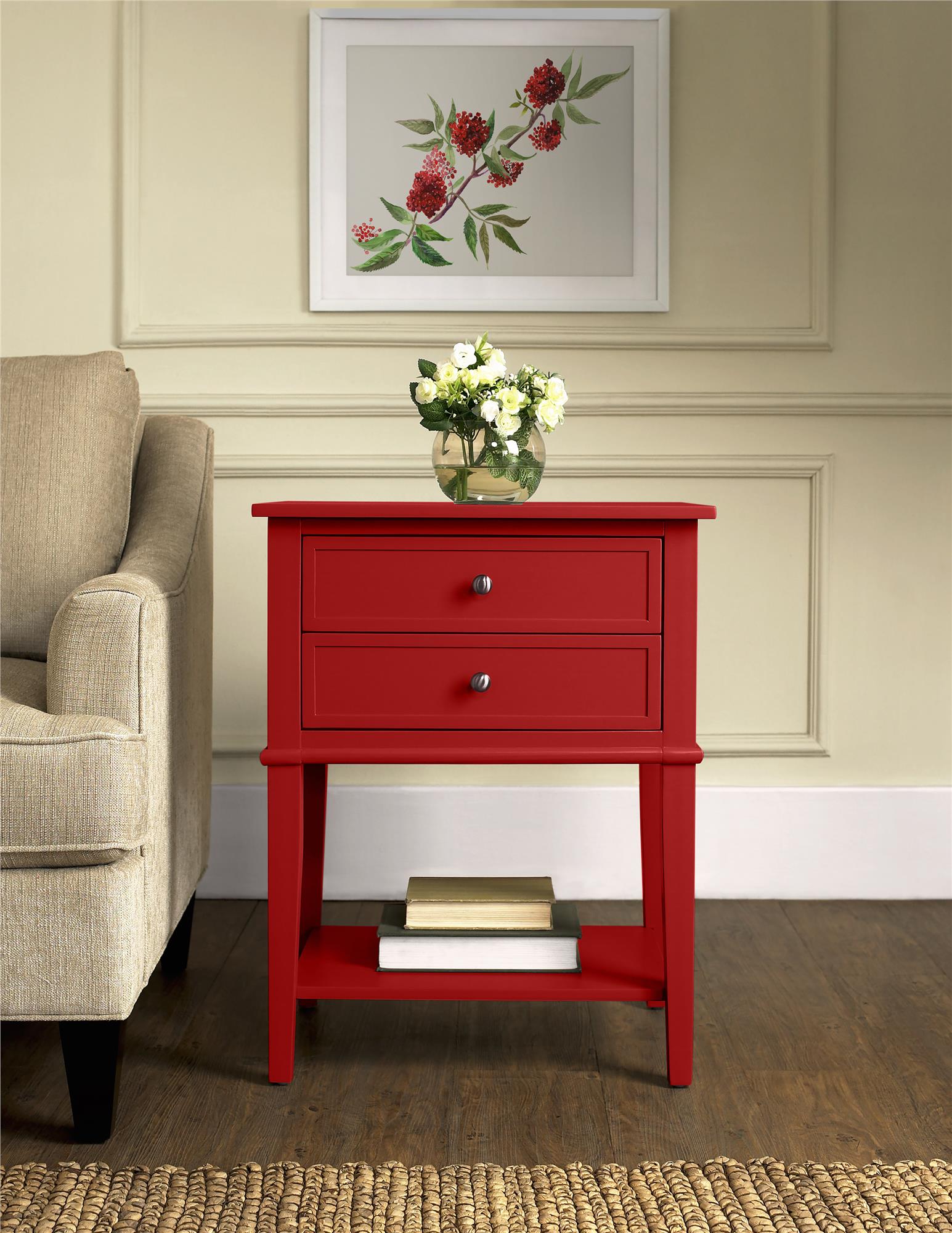 Ameriwood Home Franklin Accent Table with 2 Drawers, Red