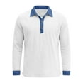 thumbnail image 3 of DAFPZW Long Sleeve Casual Denim Shirt for Men Cotton Linen Patchwork Collared Button-Down Top Unique Distressed Shirts, 3 of 6