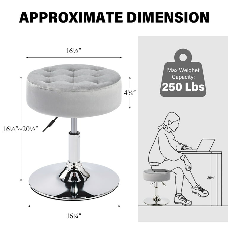 LITZFUR Velvet Vanity Stool For Makeup Room, Round Storage Ottoman Height Adjustable Gold Vanity Chair, 360° Swivel Footrest For Living Room Bedroom, Green
