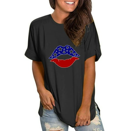 

Dtydtpe Womens Hand Painted American Flag Shirt Side Slit Tee Shirt Pullover Short Sleeve Tops Independence Day Shirt Long Sleeve T Shirt Women under Scrubs Comfy Summer Shirts Shirts for Women Tal