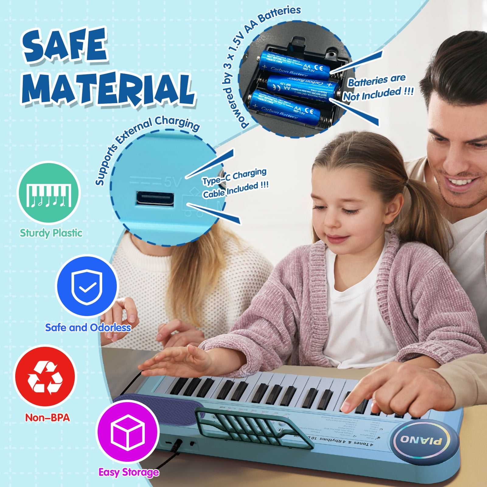 Baby Piano Toy for Toddler 1-3,37 Keys Electronic Keyboard for 18 Months Infant,Portable Piano with Microphone , Christmas Birthday Gift for Baby Boy Girl