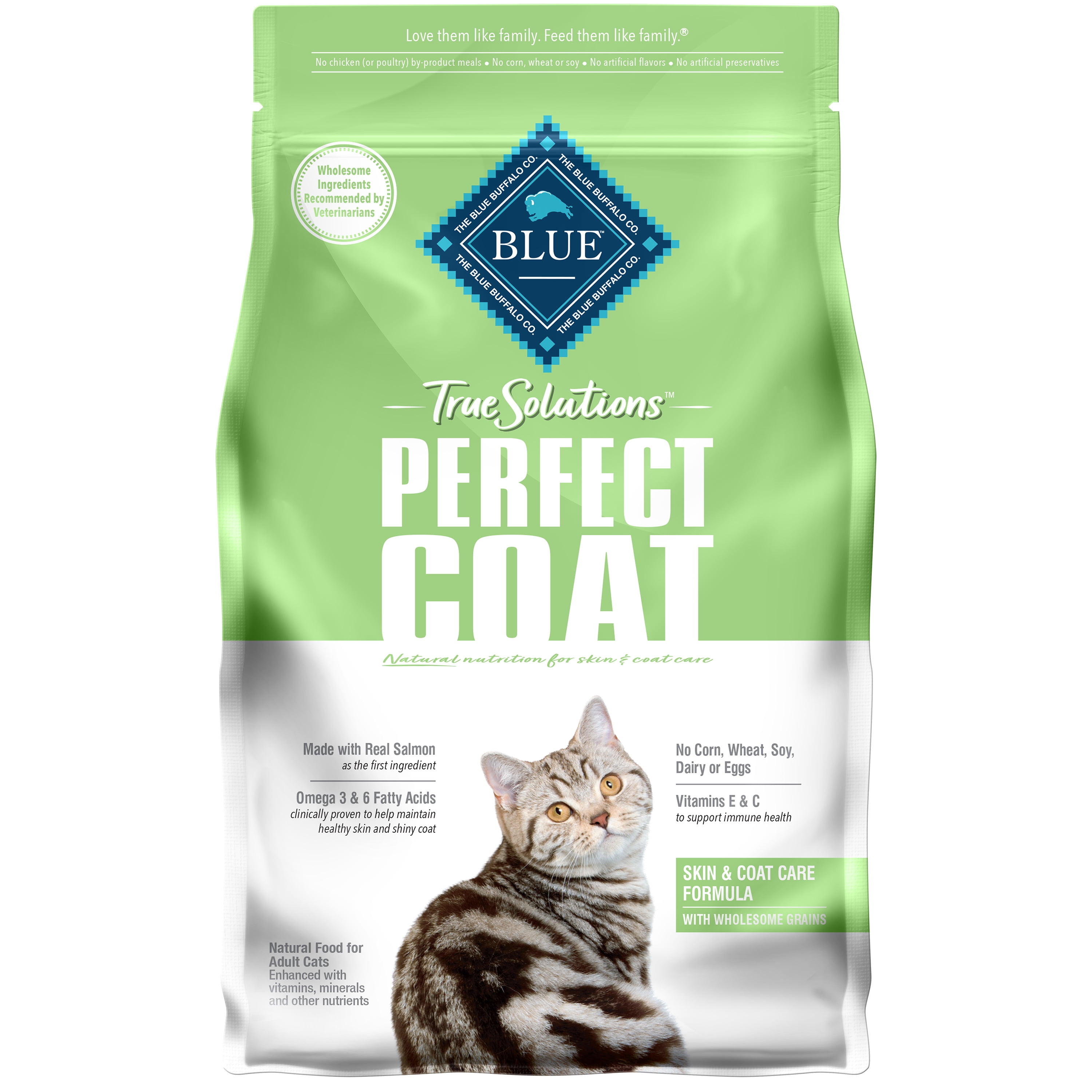Blue Buffalo True Solutions Perfect Coat Skin & Coat Care Salmon Dry Cat Food for Adult Cats, Whole Grain, 3.5 lb. Bag