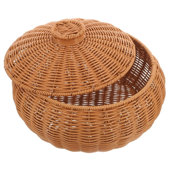 SOPOTUTU Storage Baskets for Pantry Woven Basket with Lid Plastic 1Pack Light Brown