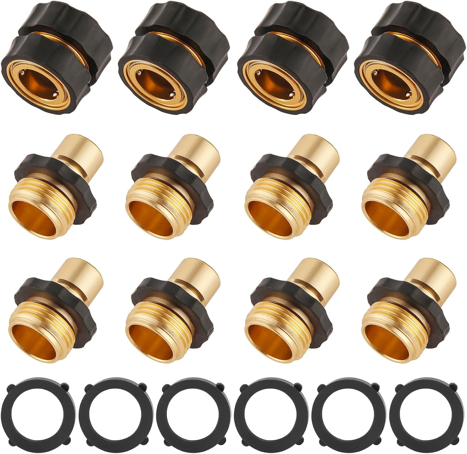 HRTGFD-12 Piece Quick Connect Hose Fittings for Garden Hose Quick Connector with Gasket, 3/4 Inch GHT Male and Female Attachment Quick Release Water Hose Adapter