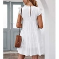 thumbnail image 4 of Short Sleeve Dress, Single Color Layered Round Neck Dress Loose Knee Length  For Women For Swimming Pool White L, 4 of 5