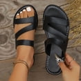 thumbnail image 2 of HomeDM Women's Flat Sandals Dressy Open Toe Slip On Summer Casual Beach Comfortable Slide Sandals, Black Size 6, 2 of 8