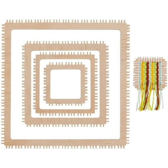 DIY 4Pcs 4 Sizes Wood Weaving Loom Kit Square Knitting Loom Tools Notched Weaving Loom Basket for Adult Beginners Weaving and Weaving Lovers 2/3/4/6 Inch DIY