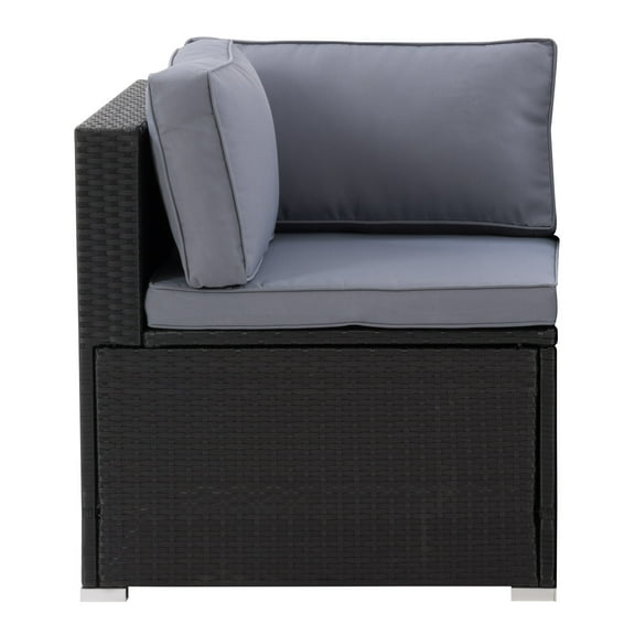 CorLiving Parksville Resin Wicker Rattan and Galvanized Steel Patio Sectional Corner Chair with Cushions, Sold Individually, Use to Expand an Outdoor Set
