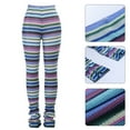 thumbnail image 2 of Women High Waist Knitted Long Pants Multicolor Striped Skinny Stacked Trousers, 2 of 19
