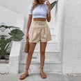 thumbnail image 3 of Vedolay Womens Shorts Womens Casual Wide Leg Shorts High Waisted Leather Shorts,Beige L, 3 of 5
