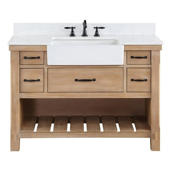 Villareal 48" Single Bath Vanity in Weathered Pine Wood & White Farmhouse Basin