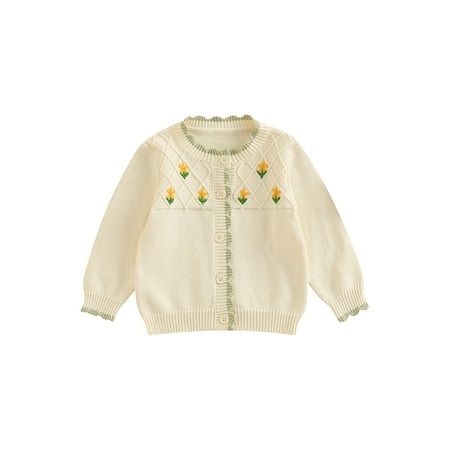 

Wassery Baby Girl Winter Fall Knitted Outfits Floral Print Long Sleeve Single-Breasted Cardigan Romper Sweater Tops