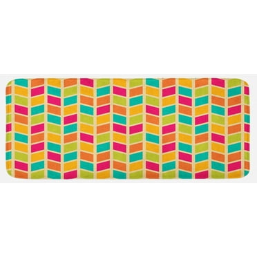 Chevron Kitchen Mat, Energetic Colorful Geometry Chevron Stripes Pattern Hipster Fashion Design Art, Plush Decorative Kitchen Mat with Non Slip Backing, 47" X 19", Multicolor, by Ambesonne