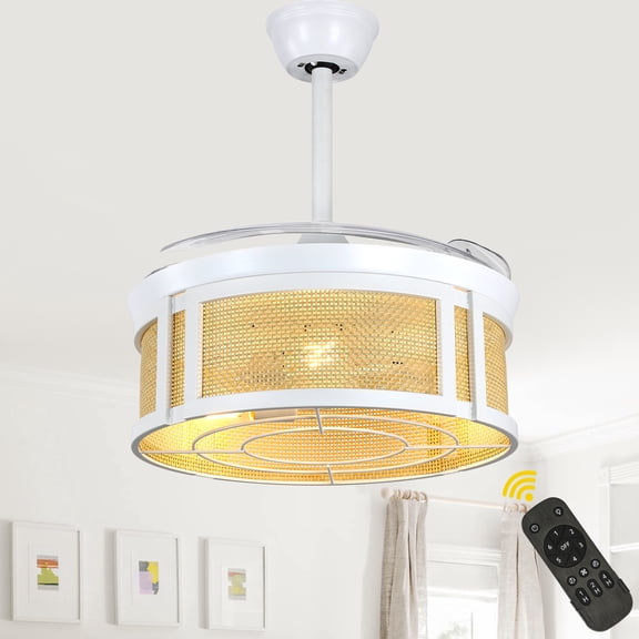 Bella Depot 42" Modern White Retractable Ceiling Fan with Light and Remote 6-Speed Reversible DC Motor