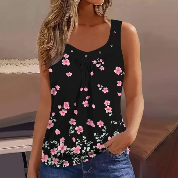 Neewe Tank Tops for Women Summer V Neck T Shirts Trendy Sleeveless Printed Tee Loose Fit 2026 Fashion