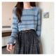 thumbnail image 2 of Lindo suéter de manga larga con cuello redondo dulce color retro raya casual suéter corto, 2 of 8