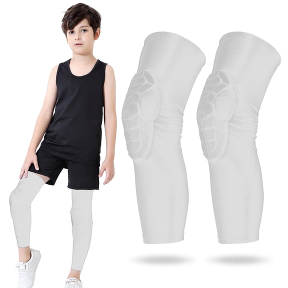 Yajisi Kids Anti‑Slip Leg Sleeves with 10mm EVA Knee Pads – Breathable, Flexible, Multi‑Sport Protection (White)