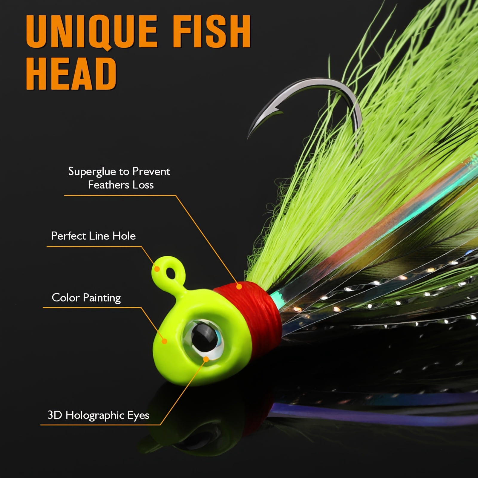 40Pcs 3D Eyes Crappie Jigs, Hand-Tied Hair Bucktail Jig Heads, 10 Mixed Colors 1/32oz 1/16oz 1/8oz Lures for Trout Walleye Panfish Freshwater Fishing