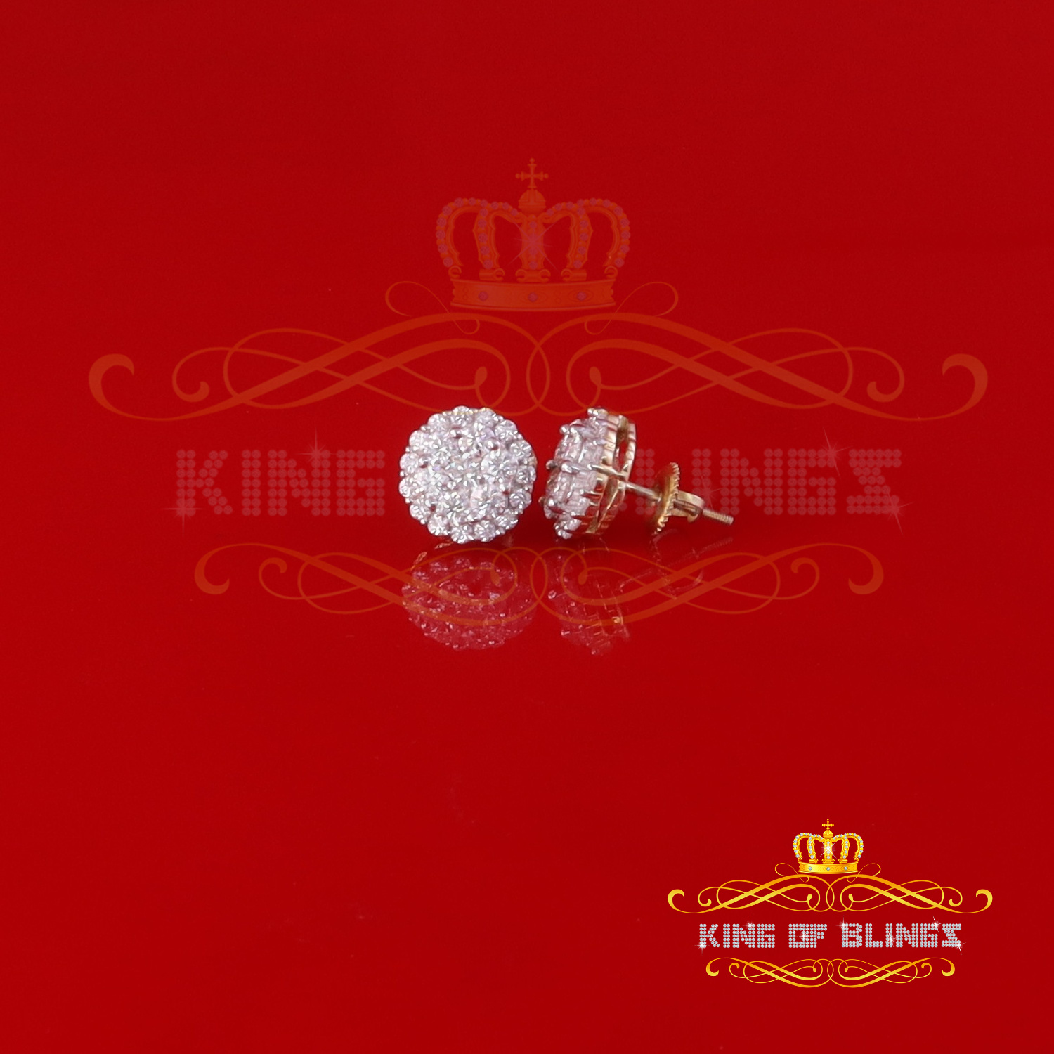 King of Bling's Men's/Womens 925 Silver Yellow 2.00ct VVS 'D' Moissanite Round Stud Earrings