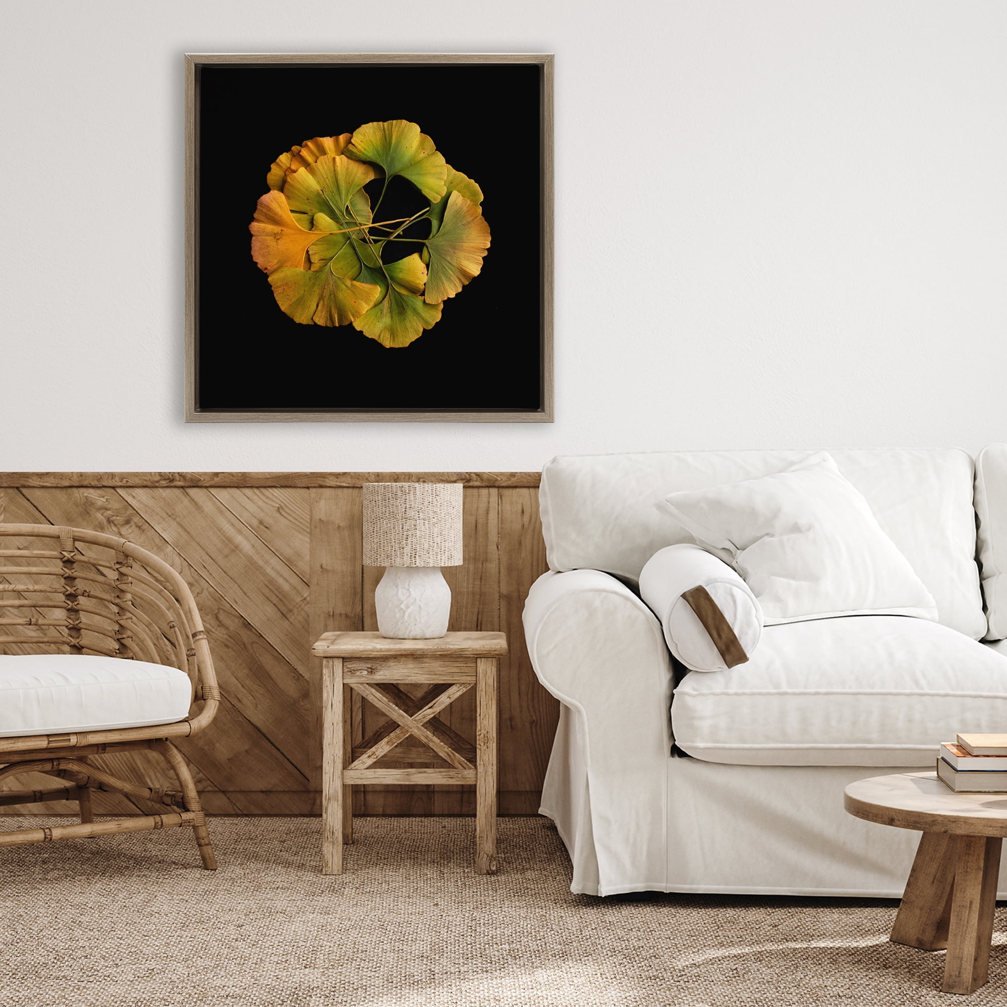 Stupell Industries Overlapping Ginkgo Leaves Brown Framed Floater Canvas Wall Art, design by Beth Adoette