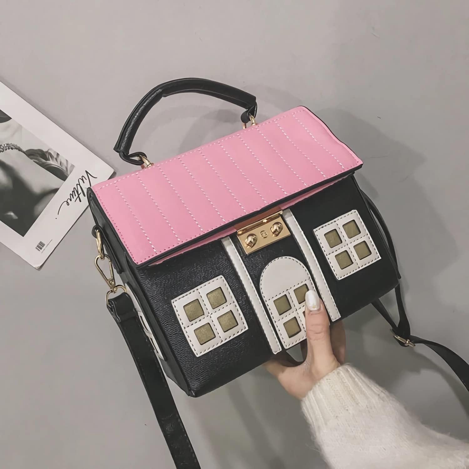 House Shaped Unique Novelty Purse for Women Mini Funny Weird Shoulder Crossbody Bag Handbag Clutch PU Leather