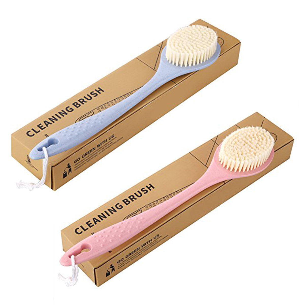 Chainplus 2pcs Long Handled Bath Brush Loofah Body Back Scrubber, Skin