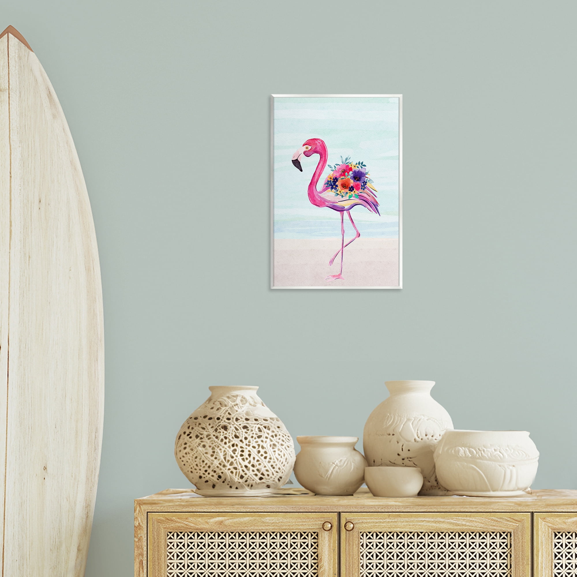 Stupell Industries Floral Flamingo Beach Plants & Flowers Painting Unframed Art Print Wall Art, 13 x 19
