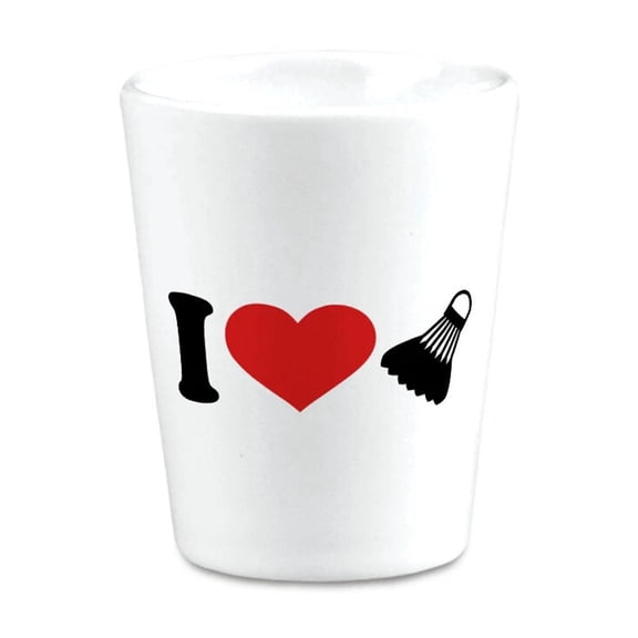 QUEST -Ceramic Shot Glasses I Love Badminton Olympics Bar Supplies Accessories 2 Oz