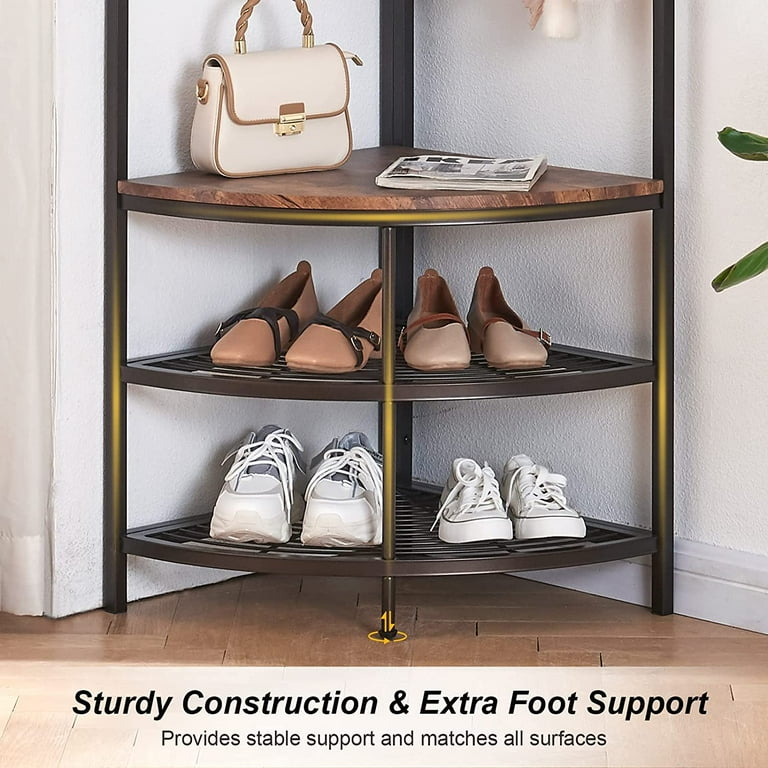 GUAIPOU Vintage Corner Hall Tree with Shoe Bench Entryway Coat Rack with 6 Double Hooks Retro Brown Walmart