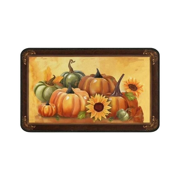 Wadada Fall Door Mat Outside,Pumpkin Maple Leaf Flower Welcome Mat for Front Door,Thanksgiving Autumn Indoor Outdoor Non-Slip Rugs,Fall Doormat for Farmhouse Home Porch Decorations 15" x 23"