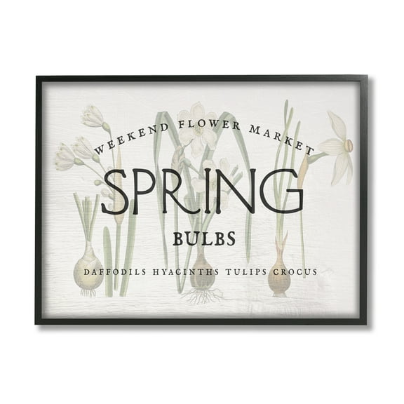 Stupell Industries Spring Weekend Flower Market Advertisement Vintage Bulbs Farmhouse Painting Black Framed Art Print Wall Art, 11 x 14, Design by Daphne Polselli