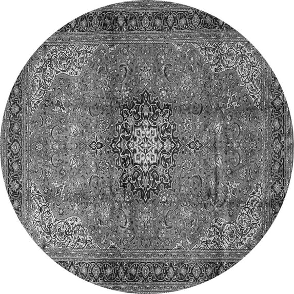 Ahgly Company Machine Washable Indoor Round Medallion Gray Traditional Area Rugs, 4' Round