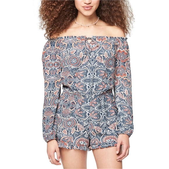 Aeropostale Mameluco estampado para mujer, azul, pequeño