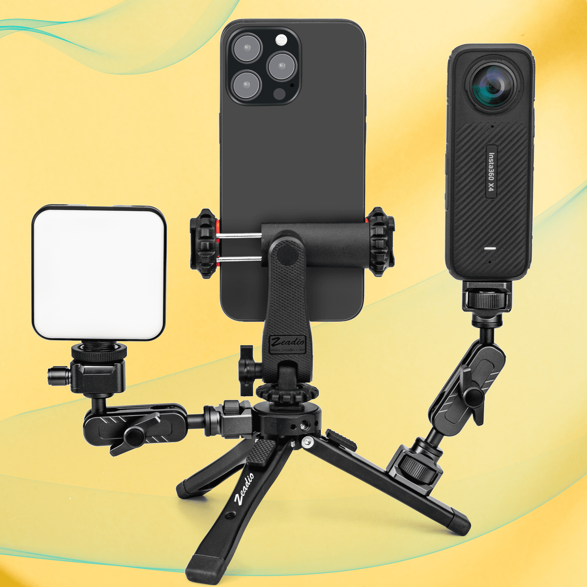 Zeadio Aluminium Alloy Adjustable Tripod Stand, Stable Portable Mount with Cold Shoe for Cameras and Gimbal Stabilizers