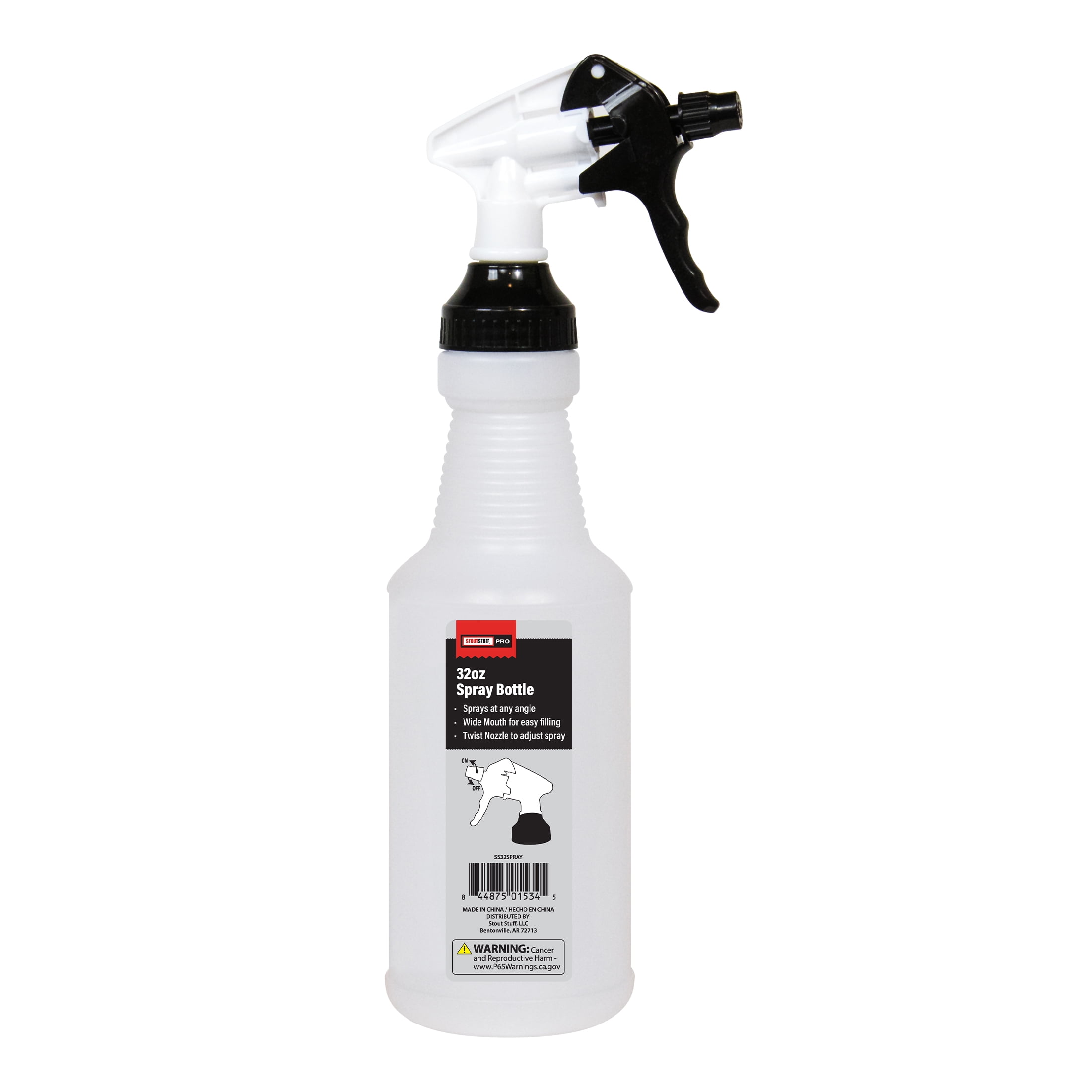 (3 pack) Stout Stuff Plastic Wide Mouth Empty Spray Bottle, Holds 32oz