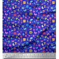 thumbnail image 1 of Soimoi Blue Cotton Poplin Fabric Insect,Sun & Cartoon Alphabets Text Print Fabric by The Yard 56 Inch Wide, 1 of 3