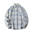thumbnail image 3 of UVEASISHA Fashion Plaid Shirt Men Big and Tall Casual Button Down Shirts Long Sleeve Lightweight Shacket Regular Fit Work Shirt Fall Clothes Light Blue M, 3 of 5