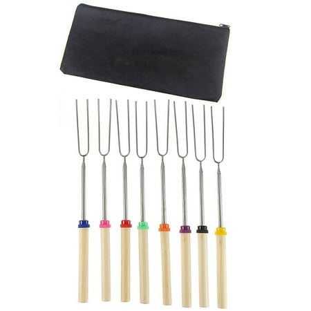 

OOKWE 8 Pcs Marshmallow Roasting Sticks with Wooden Handle Extendable Forks Set elescoping Smores Skewers for Campfire Firepit and Sausage BBQ