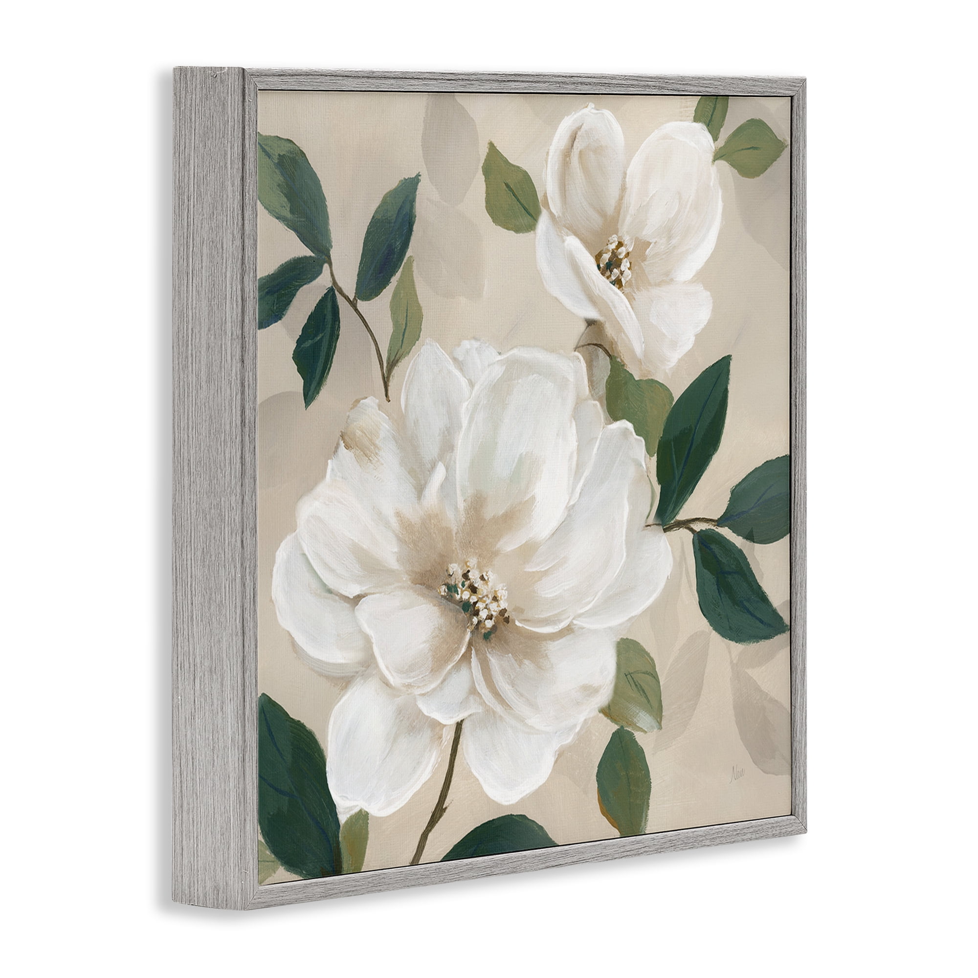 Stupell Industries Serene White Magnolia Study Gray Framed Giclee Art, design by Nan