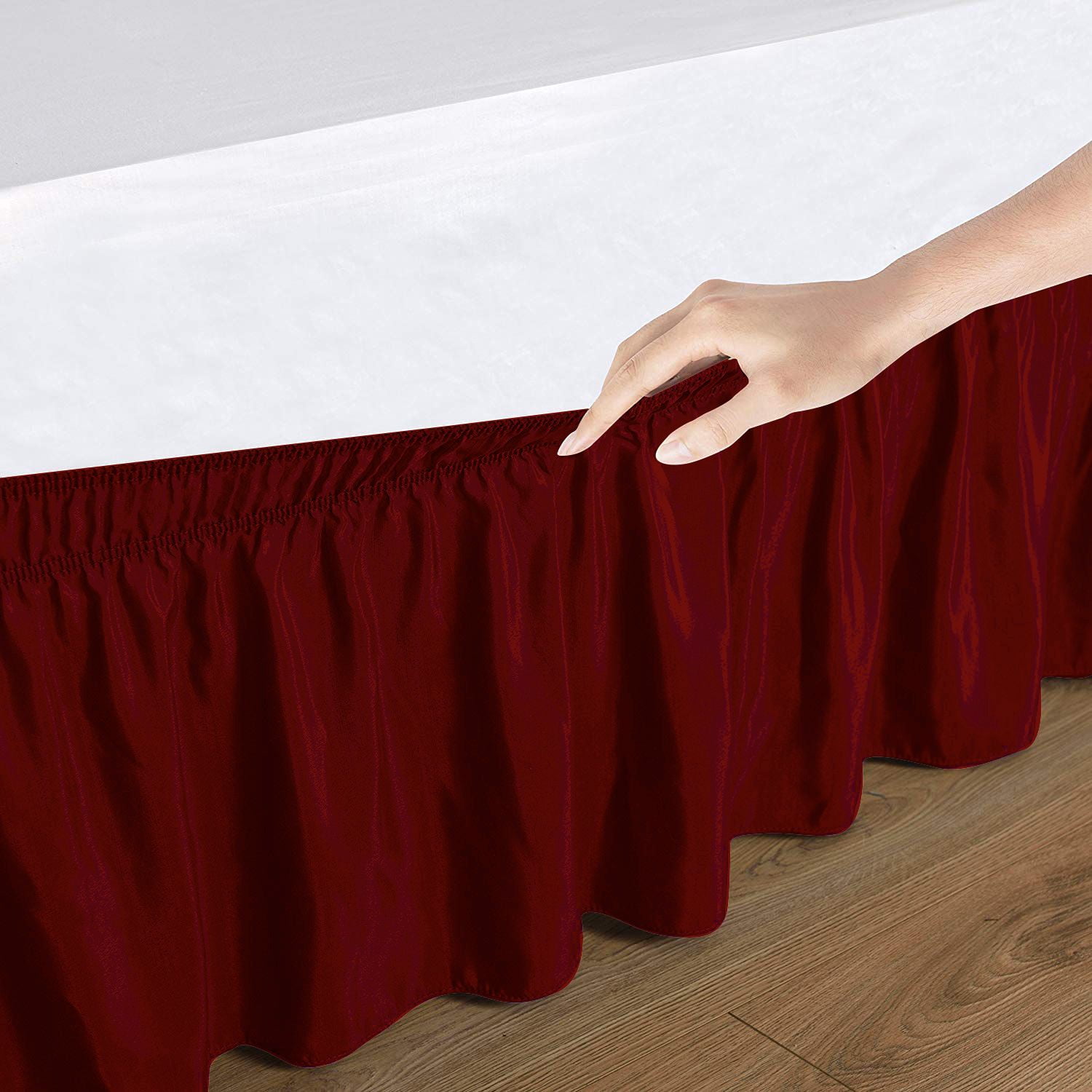 D.N.G. BEDDINGS 1 Piece Wrap Around Bed Skirt, 8 Inch Deep Pocket, 800 Thread Cotton 100% Egyptian Cotton, Twin Size (39" x 75") Inch, Solid Burgundy