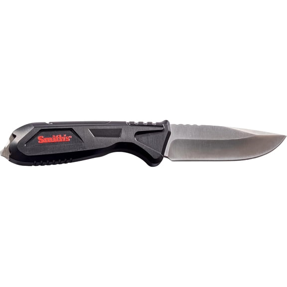 Smith's EdgeWork Site Fixed Blade Knife 4" Drop Point 420 Black Stonewash Blade Glass Filled Nylon Handle Black