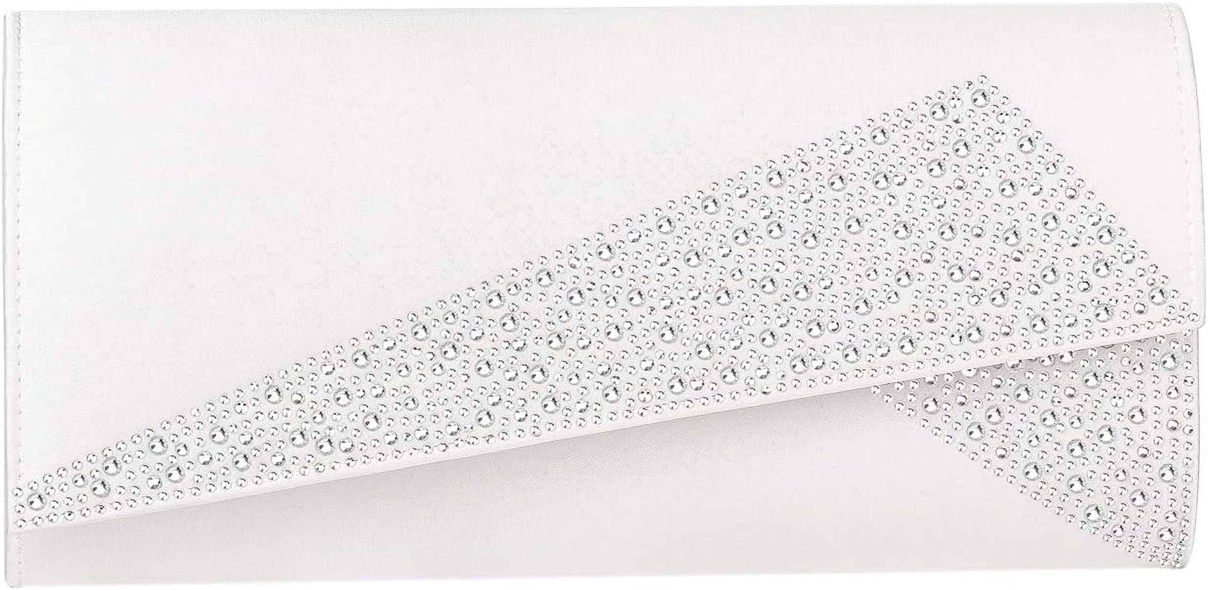 Women Satin Rhinestones Evening Bags Prom Bridal Clutch Purse Cross Body With Detachable Chain Strap
