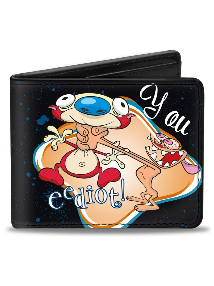 Nickelodeon Ren & Stimpy Wallet - Vegan Leather, Zip Around, Wristlet, Holds Phone, Brown Brick Wall Design