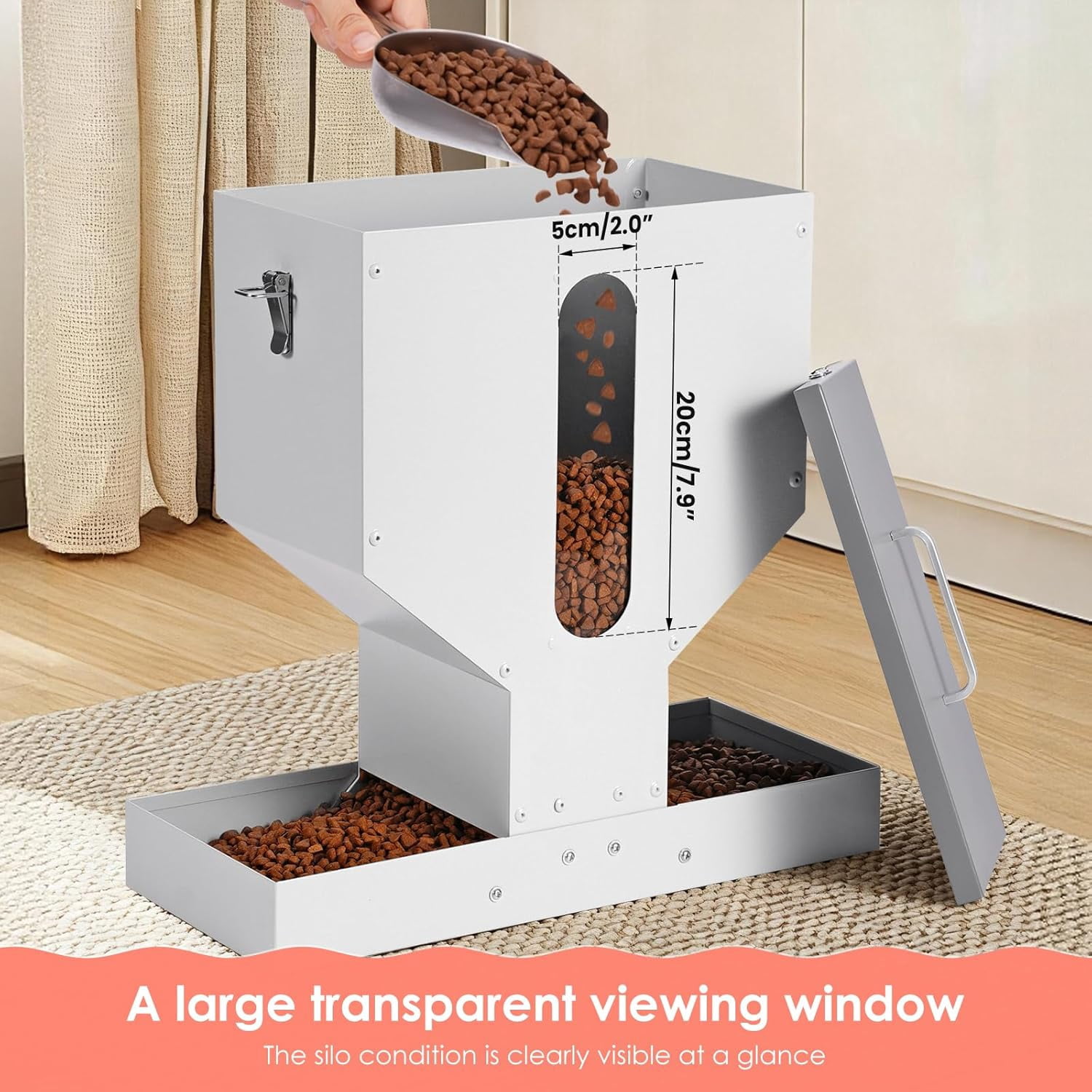 Automatic Cat Feeder for 2 Cats - 12L Gravity Dual Pet Food Dispenser with Visible Window & Sturdy Galvanized Steel Design for Indoor Outdoor Use